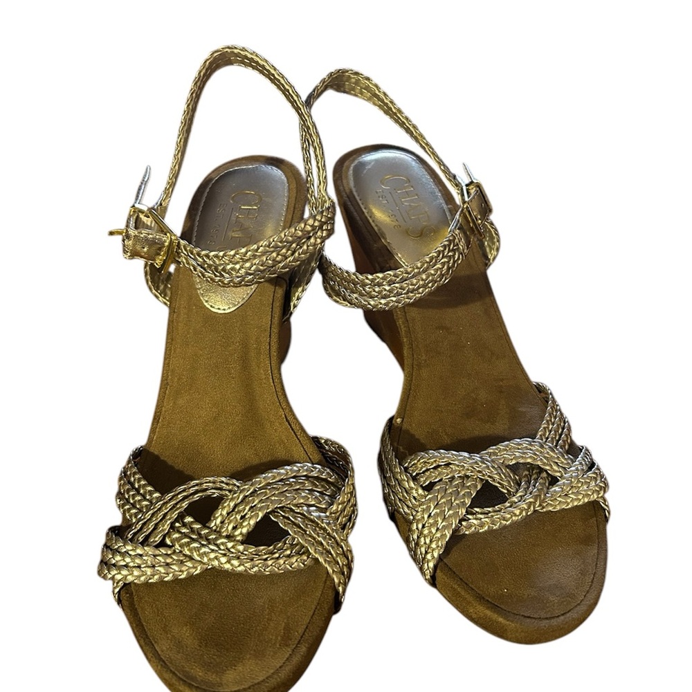 Chaps Gold Braided Wedge Sandals